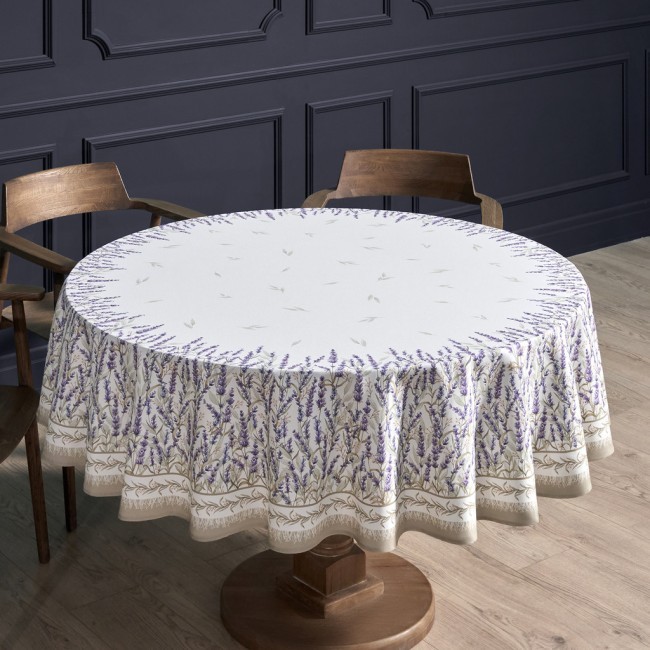Скатерть круглая "душа прованса" 190см ,белый, 100% хлопок, твил, с пропиткой Lefard (850-735-25)