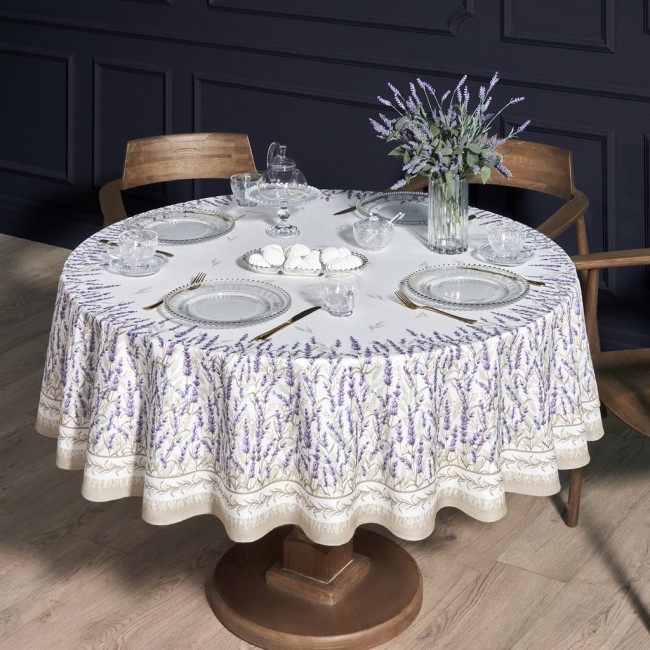 Скатерть круглая "душа прованса" 190см ,белый, 100% хлопок, твил, с пропиткой Lefard (850-735-25)
