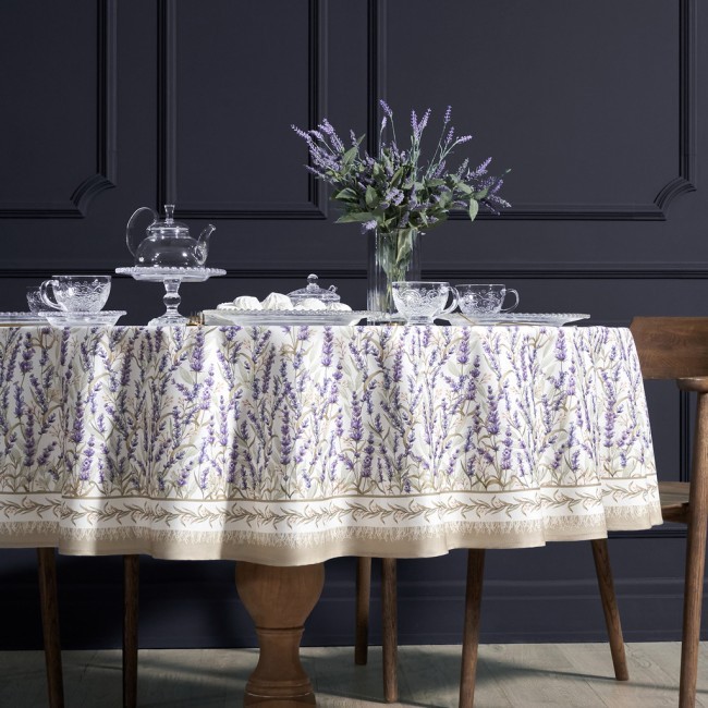 Скатерть круглая "душа прованса" 190см ,белый, 100% хлопок, твил, с пропиткой Lefard (850-735-25)
