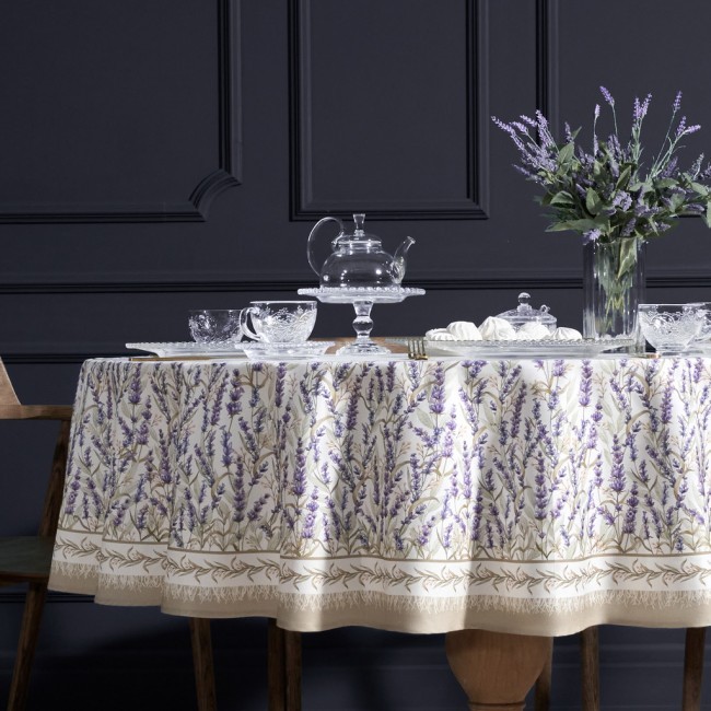 Скатерть круглая "душа прованса" 190см ,белый, 100% хлопок, твил, с пропиткой Lefard (850-735-25)