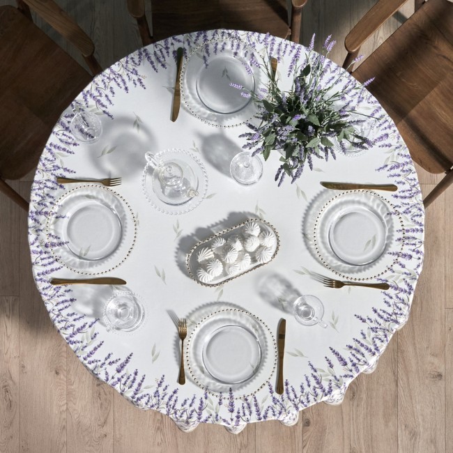 Скатерть круглая "душа прованса" 190см ,белый, 100% хлопок, твил, с пропиткой Lefard (850-735-25)