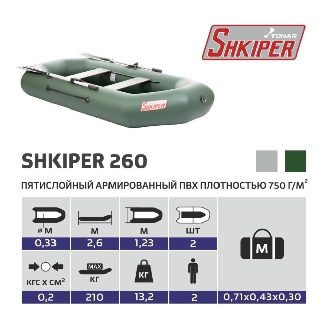 Лодка ПВХ Тонар Шкипер 260 (зеленая) (73607)