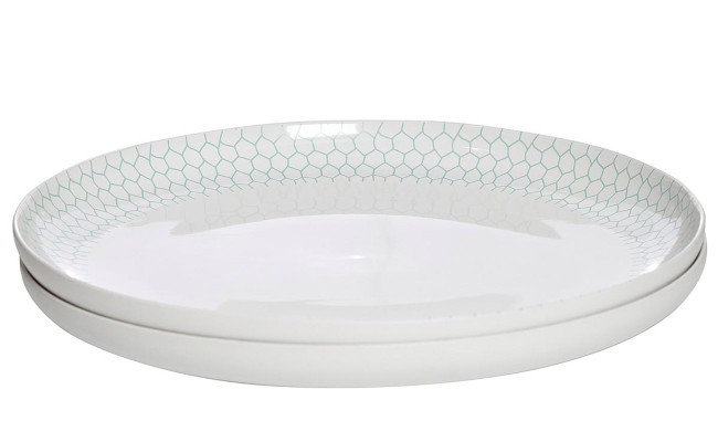 Тарелка белая с бирюзовым рисунком (2) 30*30*3,3 (D-00002633) 