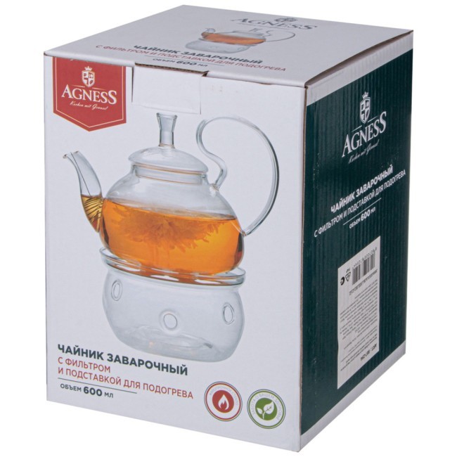 Чайник заварочный agness с фильтром из нжс и стекл. подставкой для подогрева 600 мл Agness (887-254) Чайник заварочный agness с фильтром из нжс и стекл. подставкой для подогрева 600 мл Agness (887-254)