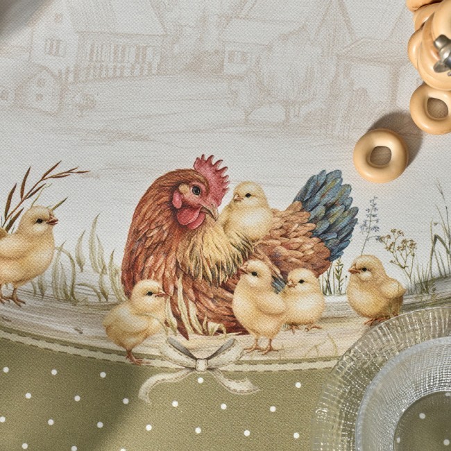 Скатерть круглая "золотая курочка" 220см, 100% хлопок, твил с пропиткой Lefard (850-767-29)