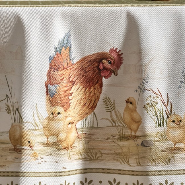 Скатерть круглая "золотая курочка" 220см, 100% хлопок, твил с пропиткой Lefard (850-767-29)