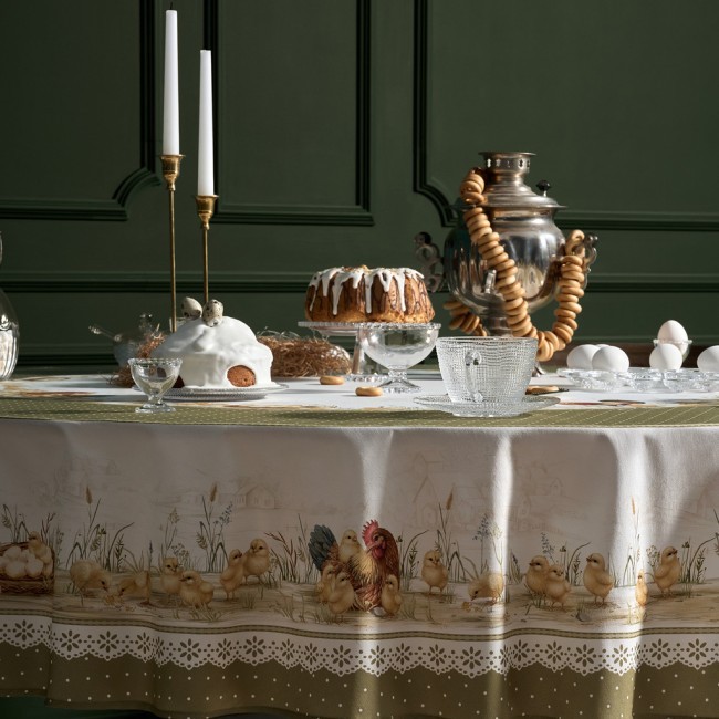 Скатерть круглая "золотая курочка" 220см, 100% хлопок, твил с пропиткой Lefard (850-767-29)