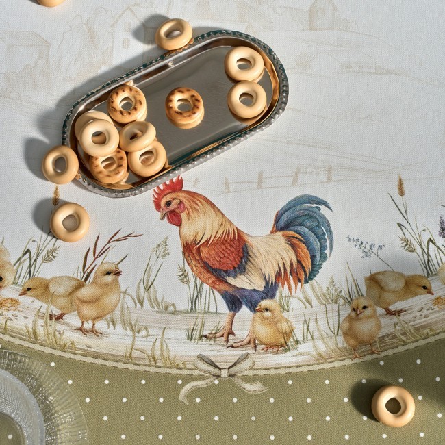 Скатерть круглая "золотая курочка" 220см, 100% хлопок, твил с пропиткой Lefard (850-767-29)