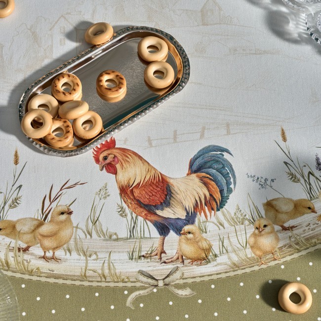 Скатерть круглая "золотая курочка" 220см, 100% хлопок, твил с пропиткой Lefard (850-767-29)