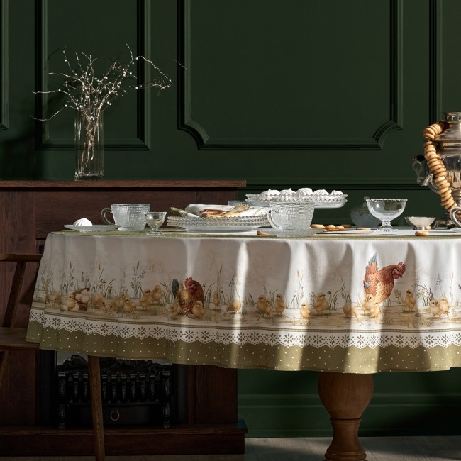 Скатерть круглая "золотая курочка" 220см, 100% хлопок, твил с пропиткой Lefard (850-767-29)