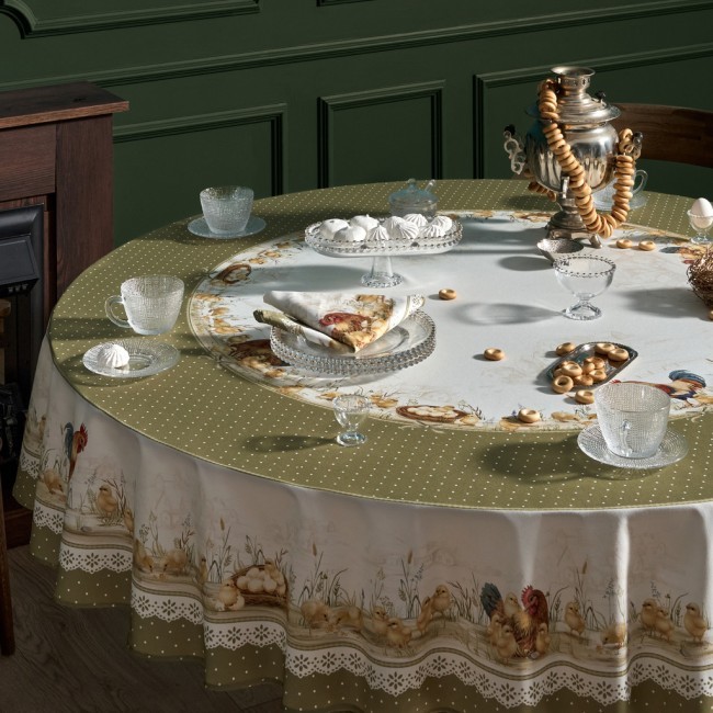 Скатерть круглая "золотая курочка" 220см, 100% хлопок, твил с пропиткой Lefard (850-767-29)