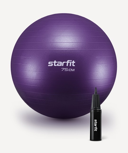 БЕЗ УПАКОВКИ Фитбол STARFIT GB-109 антивзрыв, 1200 гр, с ручным насосом, фиолетовый, 75 см (2126473)
