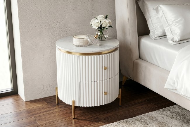 Тумбочка 2 ящика с мраморной столешницей d51*55см (TT-00011263)