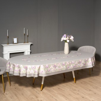 Скатерть  овальная  "ирисы" ,180х300см ,серый,100%хлопок ,твил Lefard (850-755-41)