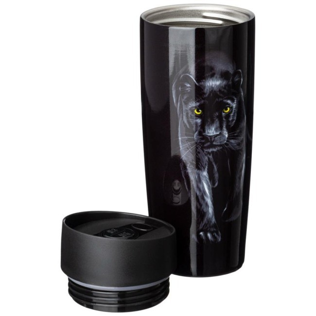 Термокружка agness "черная пантера" с кнопкой-стоппером , 360мл колба нерж.сталь 18/10 Agness (709-085)