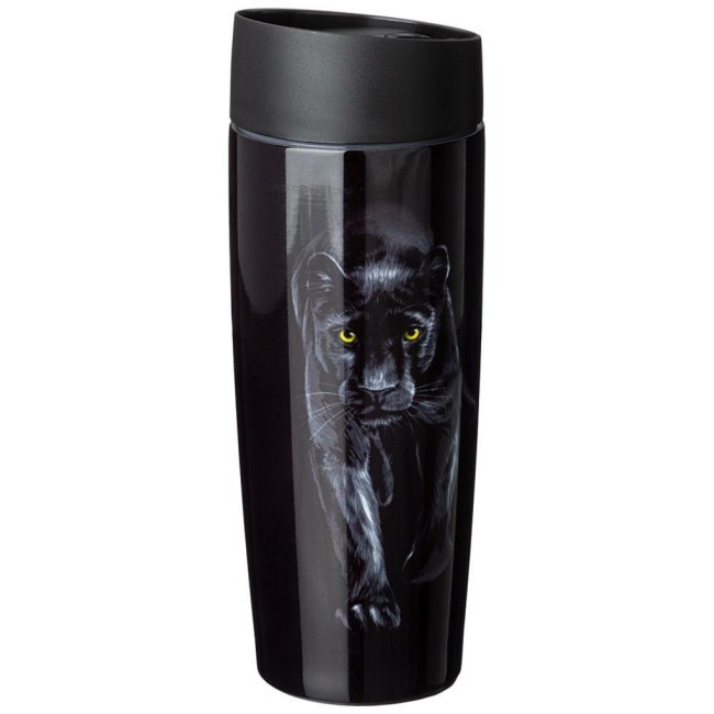 Термокружка agness "черная пантера" с кнопкой-стоппером , 360мл колба нерж.сталь 18/10 Agness (709-085)