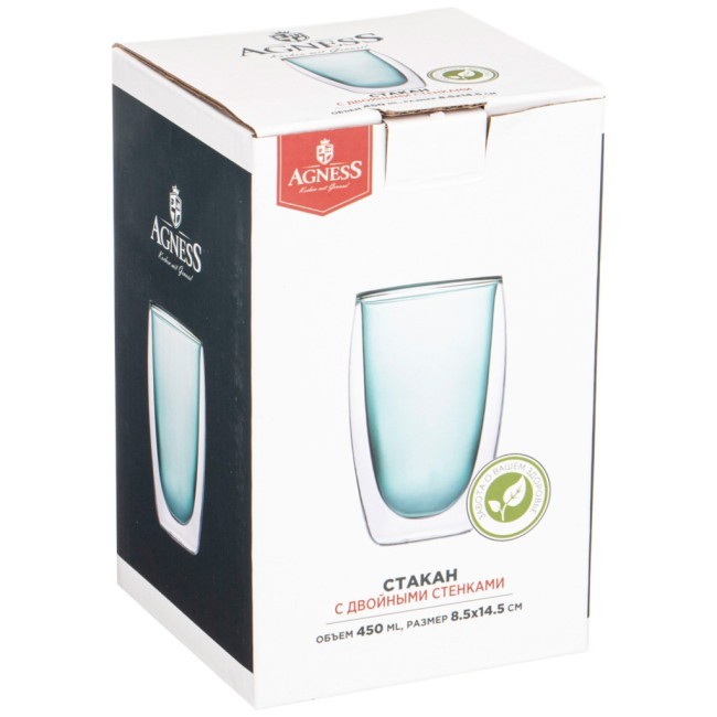Стакан с двойными стенками "double-wall" 450 мл. диаметр=8,5 см. высота=14,5 см Agness (249-212)