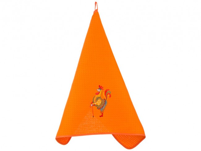 Вафельное полотенце 50*70см "петух" 100% хлопок, оранжевое с вышивкой" SANTALINO (850-532-61)