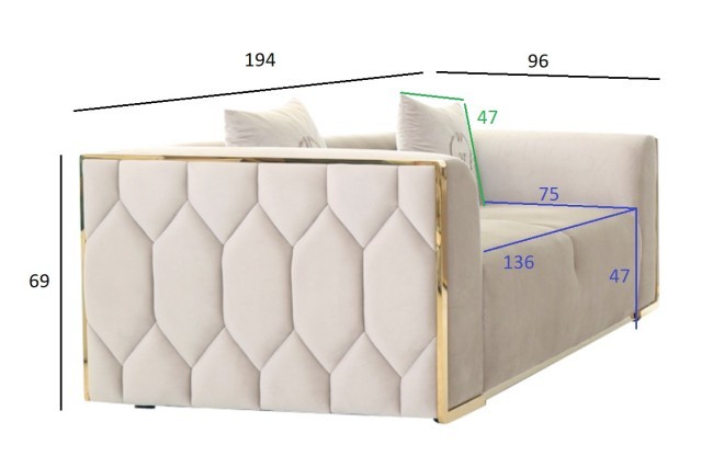 Диван Bern двухместный, велюр бежевый 194*96*69см (TT-00007927)