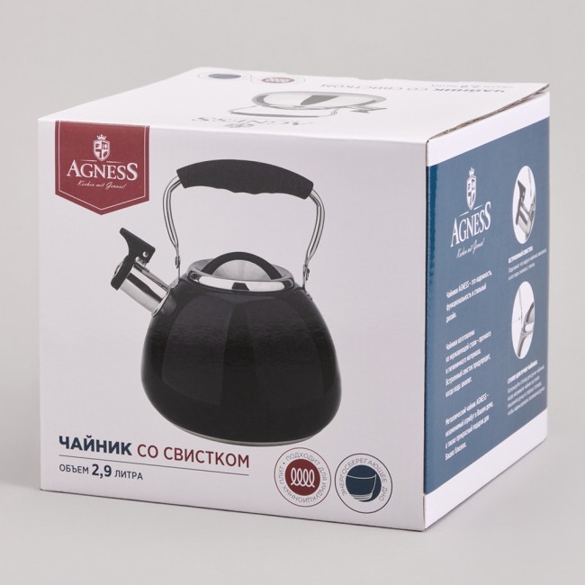 Чайник со свистком и складывающейся ручкой, 2.9л Agness (940-026)