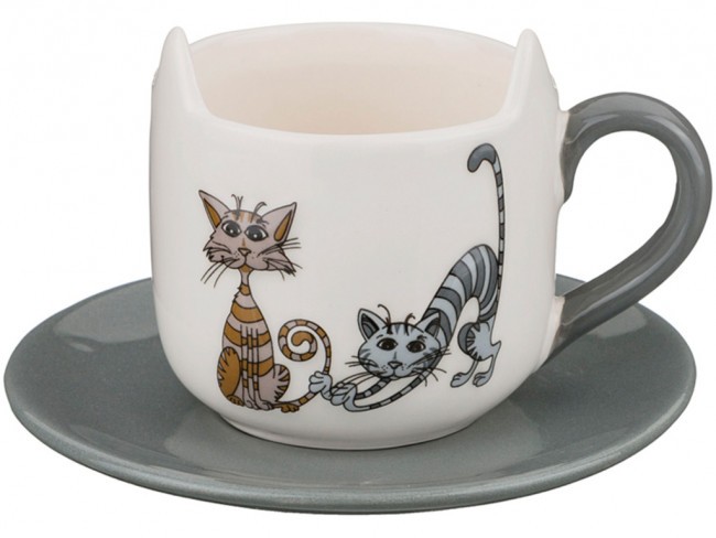 Чашка с блюдцем "озорные коты" 210 мл 11*8*8 см без упаковки Lefard (188-100)