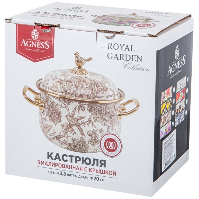 Кастрюля эмалированная agness с крышкой, серия irises 3,8л, диа.20см подходит для индук.пл Agness (950-573) Кастрюля эмалированная agness с крышкой, серия irises 3,8л, диа.20см подходит для индук.пл Agness (950-573)