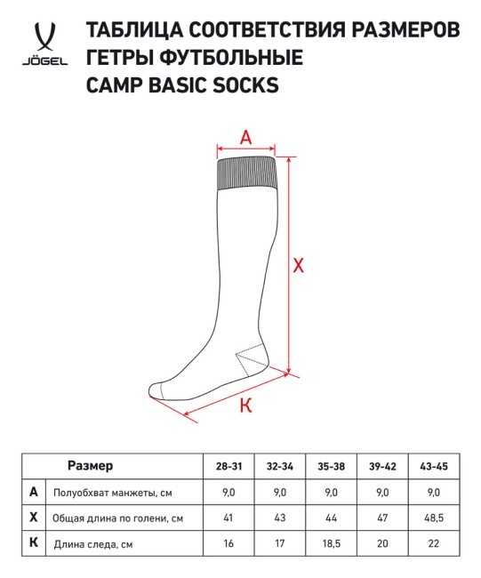 Гетры футбольные JÖGEL CAMP BASIC SOCKS, гранатовый/серый/белый (2076907)