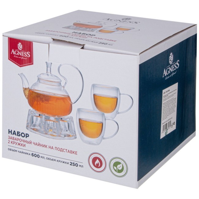 Набор чайник 600мл на подставке и 2 кружки 250мл Agness (887-260)