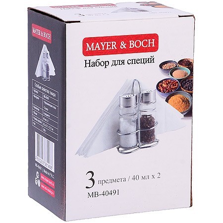 Набор для специй на подставке 3 пр стекло/нерж Mayer&Boch (40491)
