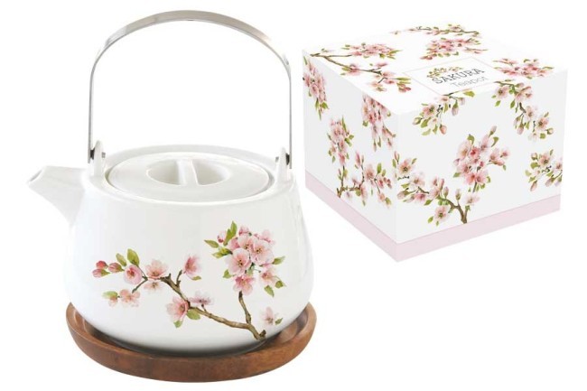 Чайник на подставке из акации Японская сакура в подарочной упаковке - EL-R1089_SAKU Easy Life (R2S)