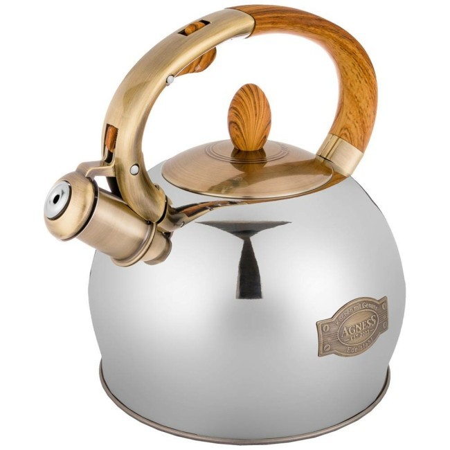Чайник agness со свистком, серия монблан, 3,0 л термоаккумулир. дно, сталь 18/10, индукция Agness (937-831)