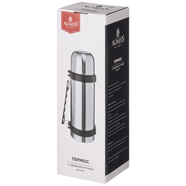 Термос agness универсальный 1000 мл крышка-чашка, винтовая пробка, узкое горло, колба нжс Agness (910-047)