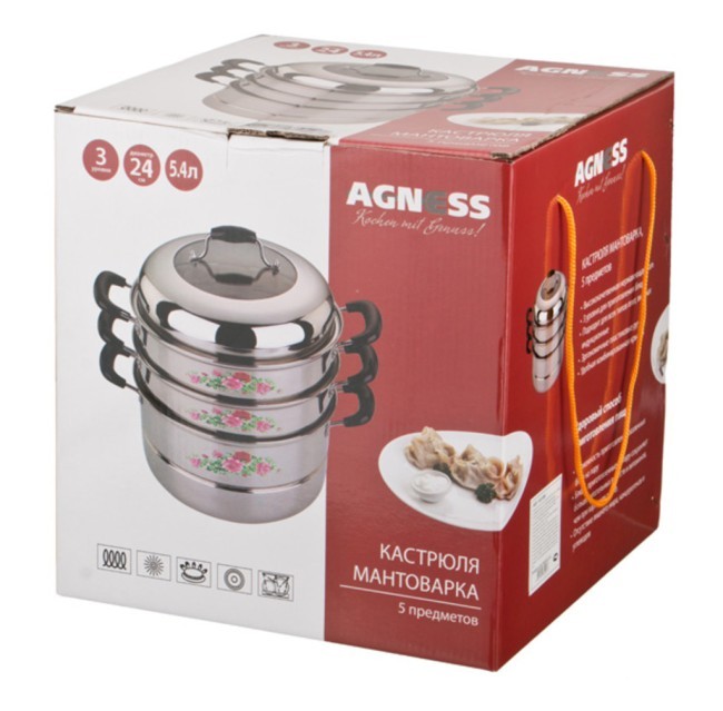 Кастрюля-мантоварка agness 3 уровня диаметр=24 см,5 л.индукционное дно Agness (933-005)