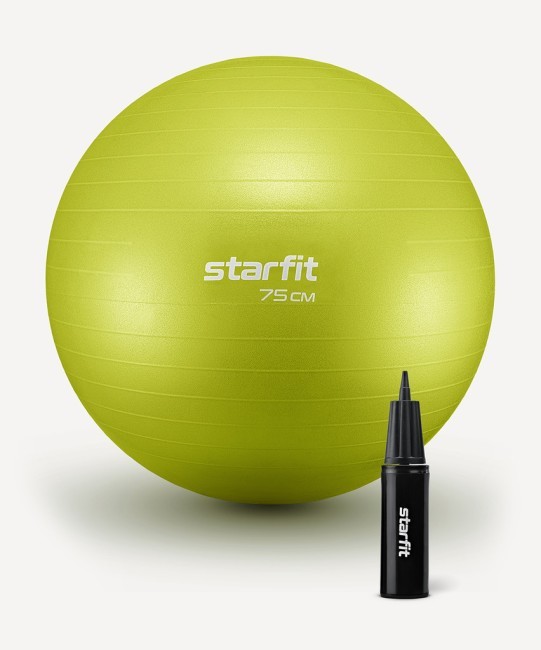 БЕЗ УПАКОВКИ Фитбол STARFIT GB-111 антивзрыв, 1200 гр, с ручным насосом, лаймовый, 75 см (2118380)
