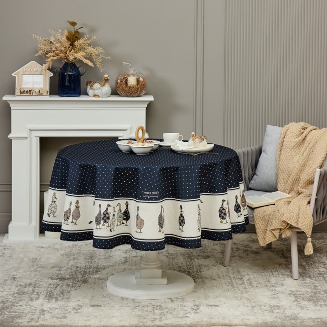 Скатерть круглая "family farm" 190см ,синий, 100% хлопок, твил, с пропиткой Lefard (850-742-22) Скатерть круглая "family farm" 190см ,синий, 100% хлопок, твил, с пропиткой Lefard (850-742-22)