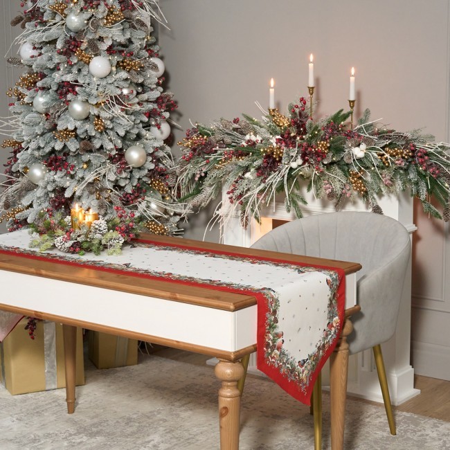 Дорожка "морозко.снегири "45х215см ,красный, 100% хлопок,твил пропитка Lefard (850-745-31)