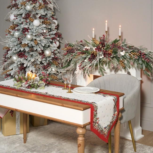 Дорожка "морозко.снегири "45х215см ,красный, 100% хлопок,твил пропитка Lefard (850-745-31)