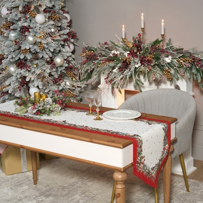 Дорожка "морозко.снегири "45х215см ,красный, 100% хлопок,твил пропитка Lefard (850-745-31)