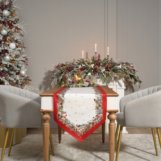 Дорожка "морозко.снегири "45х215см ,красный, 100% хлопок,твил пропитка Lefard (850-745-31)