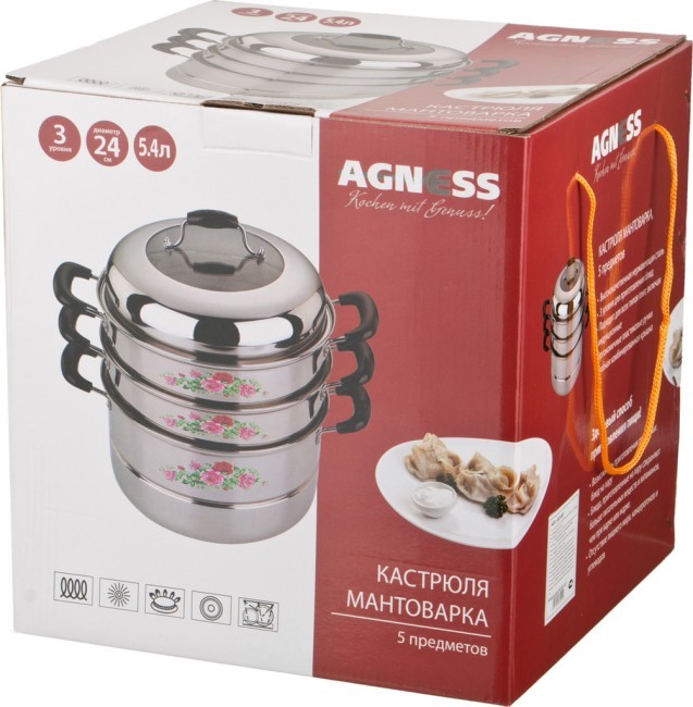 Кастрюля-мантоварка agness 3 уровня диаметр=24 см.5 л.индукционное дно Agness (933-006) Кастрюля-мантоварка agness 3 уровня диаметр=24 см.5 л.индукционное дно Agness (933-006)