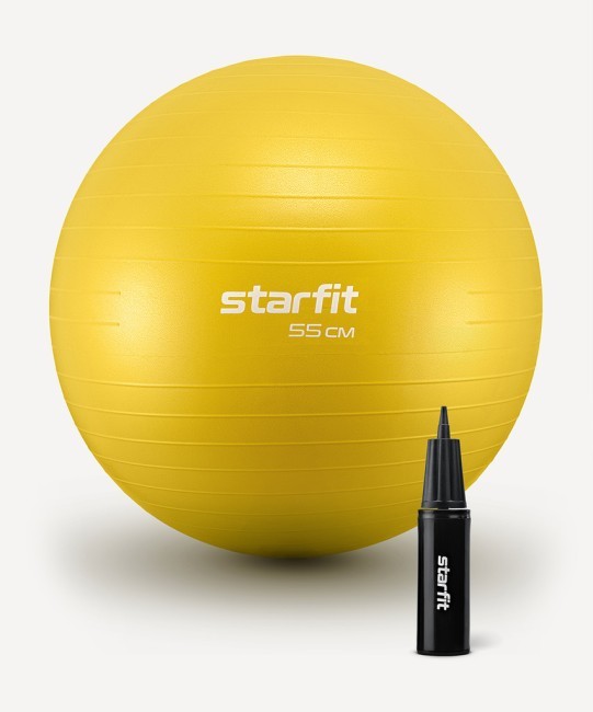 БЕЗ УПАКОВКИ Фитбол STARFIT GB-111 антивзрыв, 900 гр, с ручным насосом, желтый, 55 см (2117751)
