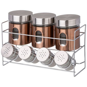 Набор банок для сыпучих продуктов и баночек для специй на метал. подставке Agness (172-142)