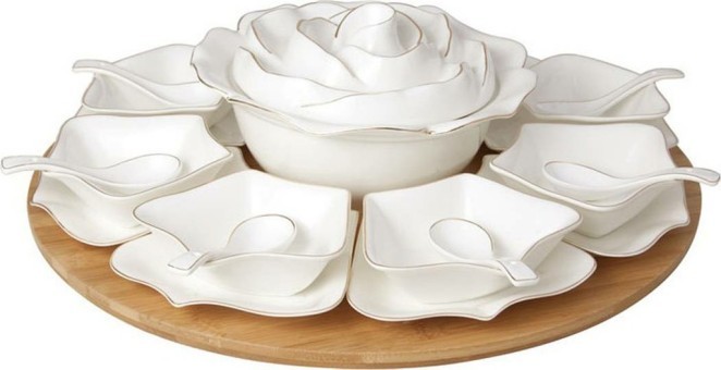 Менажница 8-ми секционная на деревянной подставке "цветочная симфония" d=47 см Lefard (590-001)