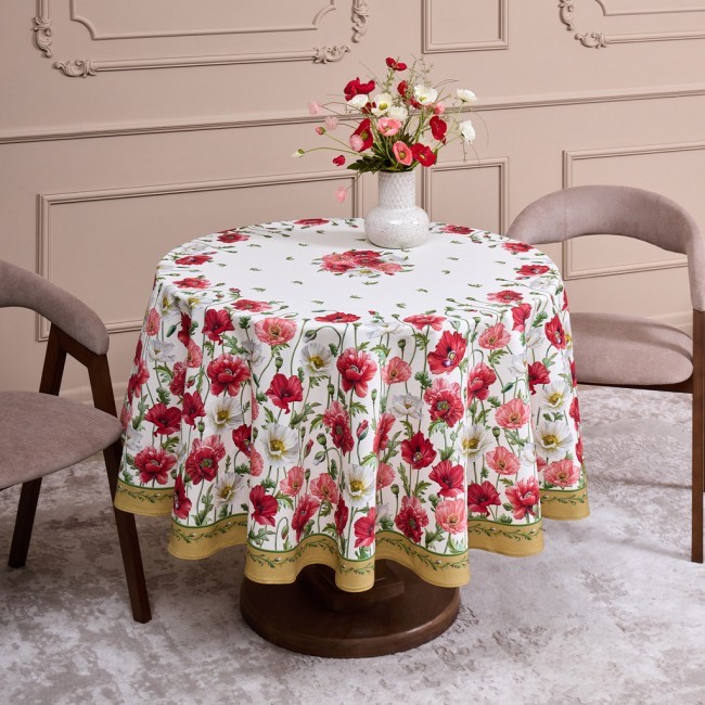 Скатерть круглая "маки" d185см ,кремовый, 100% хлопок,твил с пропиткой Lefard (850-731-22) Скатерть круглая "маки" d185см ,кремовый, 100% хлопок,твил с пропиткой Lefard (850-731-22)