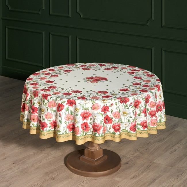 Скатерть круглая "маки" d185см ,кремовый, 100% хлопок,твил с пропиткой Lefard (850-731-22)