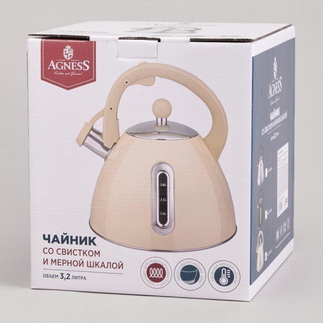 Чайник со свистком и мерной шкалой, 3,2л Agness (940-022) Чайник со свистком и мерной шкалой, 3,2л Agness (940-022)