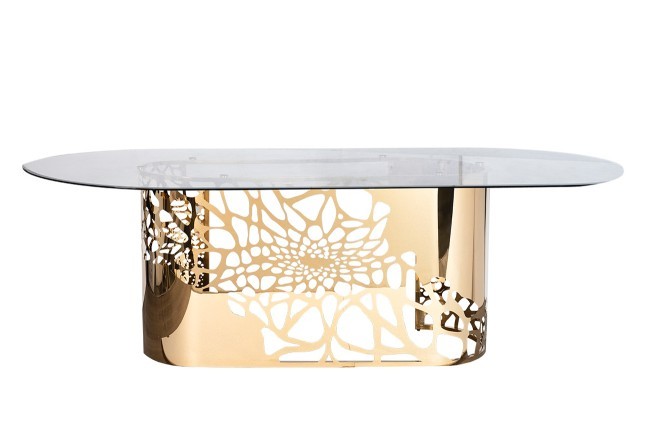 Стол обеденный стекло прозр/золото 240*110*74,5см (TT-00008765) Стол обеденный стекло прозр/золото 240*110*74,5см (TT-00008765)