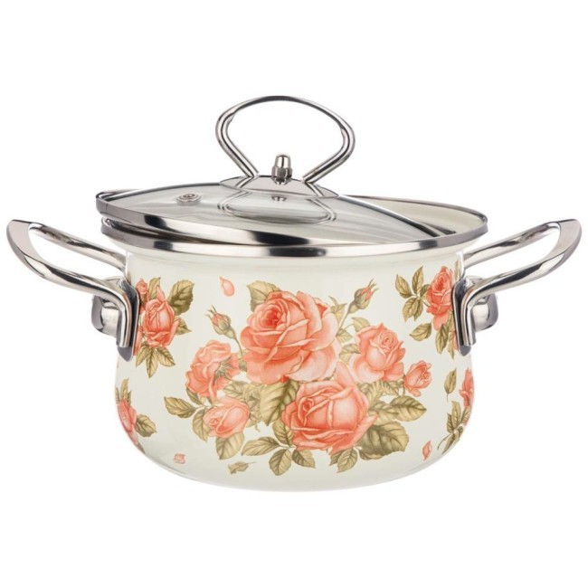 Кастрюля agness эмалированная со стекл. крышкой, серия "корейская роза"1.5 л, 16*10 см Agness (915-135) Кастрюля agness эмалированная со стекл. крышкой, серия "корейская роза"1.5 л, 16*10 см Agness (915-135)