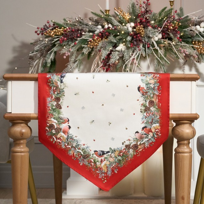 Дорожка "морозко.снегири "45х300см ,красный, 100% хлопок,твил пропитка Lefard (850-745-32)