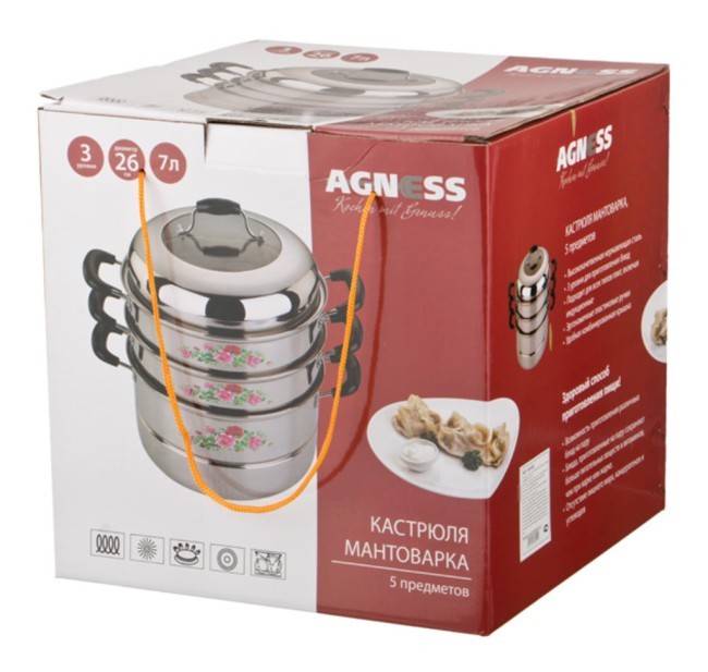 Кастрюля-мантоварка agness 3 уровня диаметр=26 см. 7 л. индукционное дно Agness (933-007) Кастрюля-мантоварка agness 3 уровня диаметр=26 см. 7 л. индукционное дно Agness (933-007)